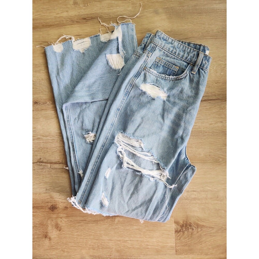 Flying Monkey Distressed Jeans 29 high Rise Slim Straight Raw Frayed Hem